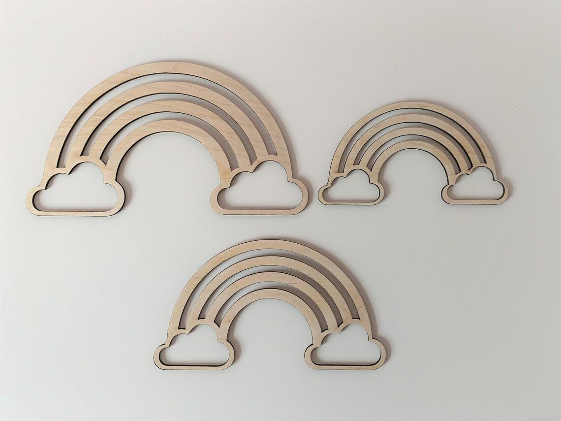 Pack of 3 Wooden MDF Rainbow with Cloud Macrame Outline | Rainbow Shape Base for DIY Crafts, Nursery Wall Decor, Kids Room Hanging | Size 10x5 inch
