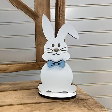 2 Pcs Wood Rabbit Plaque with Belly Writing - Vintage Wood Tabletop