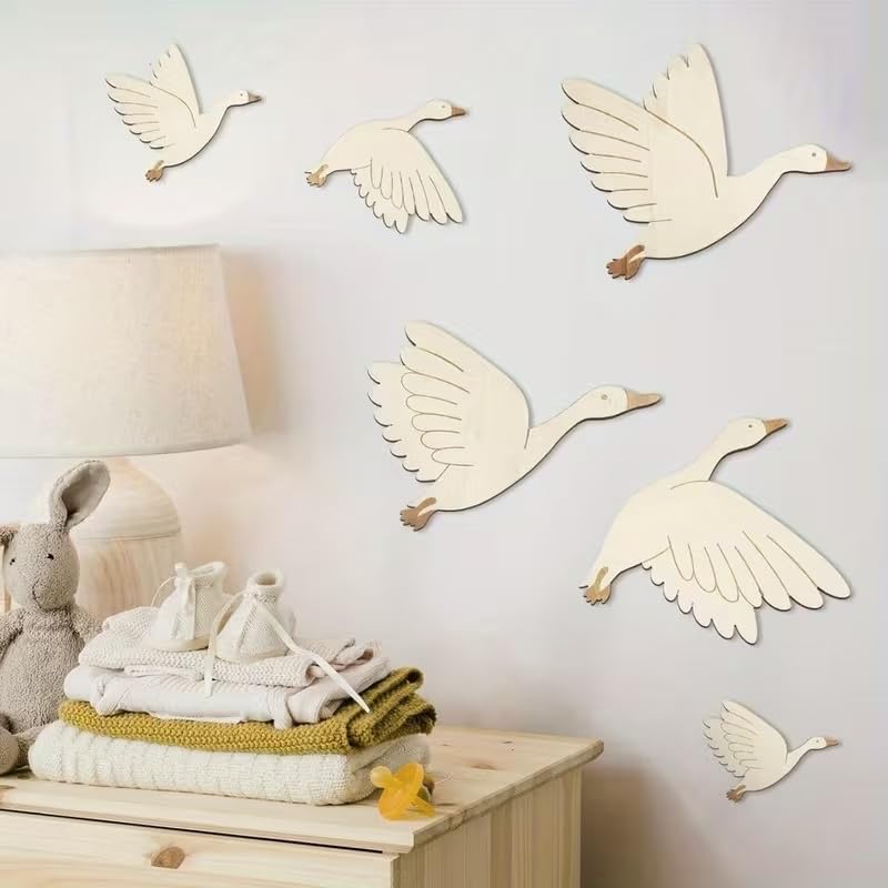 6 Pcs Wooden Swan Wall Decor Set | Boho Wooden Bird Wall Art | Flying Swan Hanging Decoration