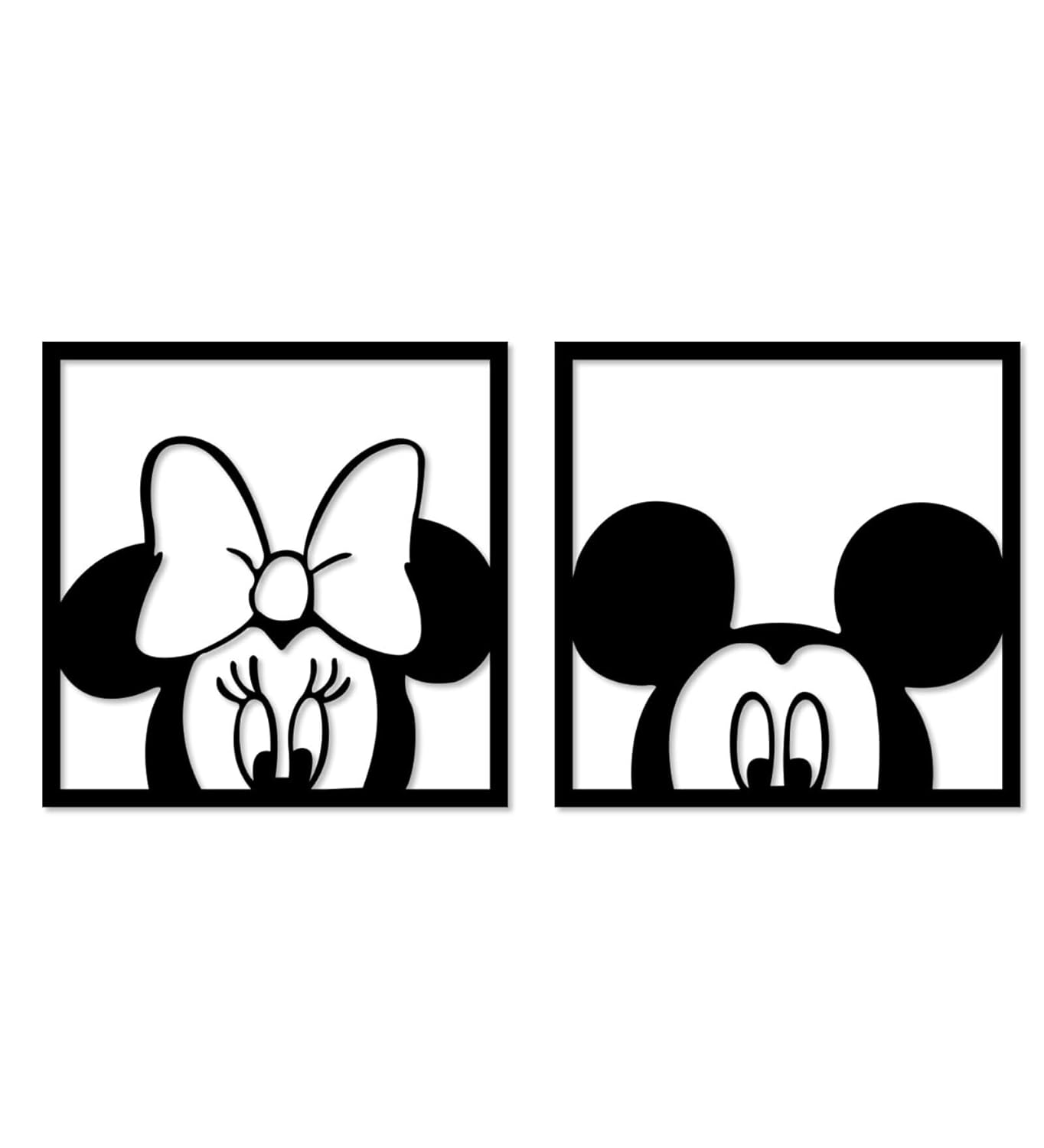 2 Pcs Cartoon Mouse Ear Wooden Wall Decor | Black Minimalist Kids Room Wall Art for Nursery