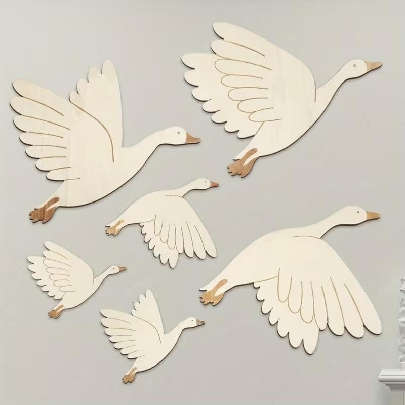 6 Pcs Wooden Swan Wall Decor Set | Boho Wooden Bird Wall Art | Flying Swan Hanging Decoration