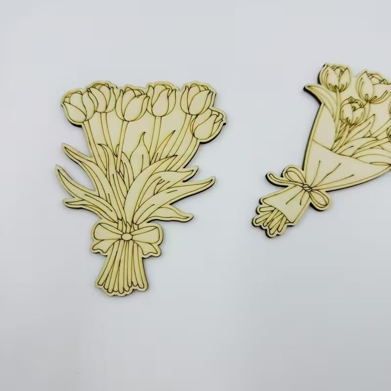 Pack of 2 Wooden Tulip DIY Craft Shapes | Decorative Ornaments | Wooden Craft Cutouts for Valentine Day Mothers Day Easter Spring Party Decoration DIY Craft...