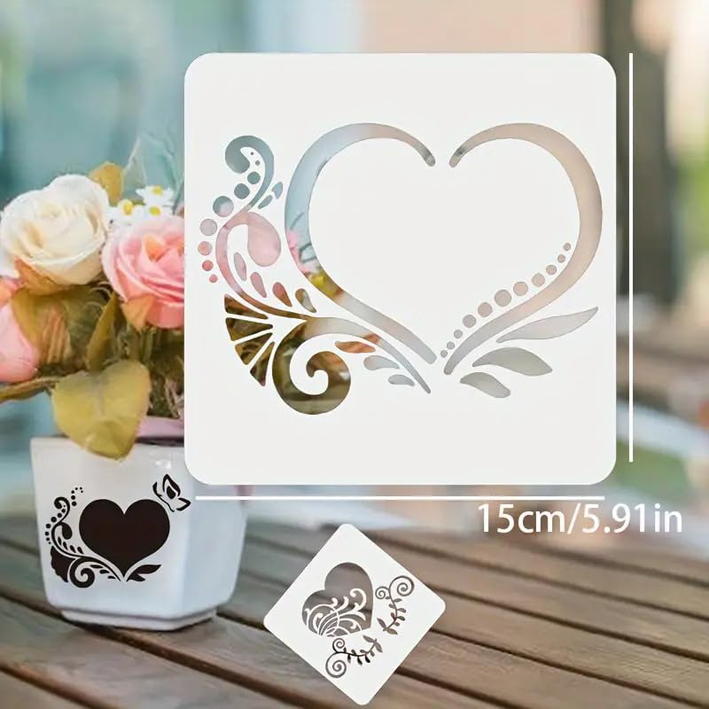 4 Pcs Heart-Themed Patterns Wall Stencils Template – Reusable Spray Paint Stencils for Craft Painting