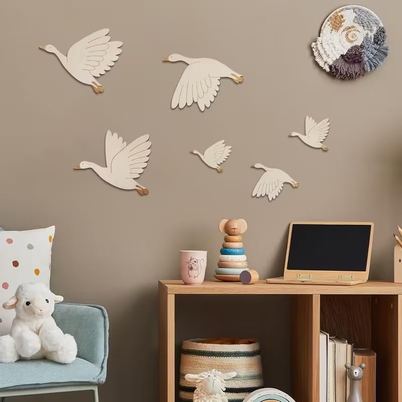 6 Pcs Wooden Swan Wall Decor Set | Boho Wooden Bird Wall Art | Flying Swan Hanging Decoration