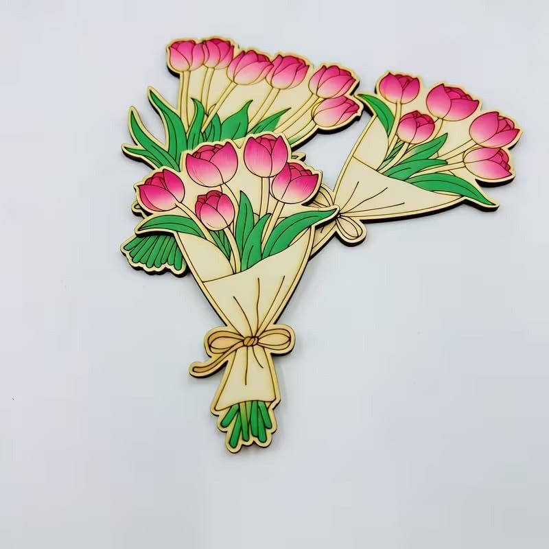 Pack of 2 Wooden Tulip DIY Craft Shapes | Decorative Ornaments | Wooden Craft Cutouts for Valentine Day Mothers Day Easter Spring Party Decoration DIY Craft...