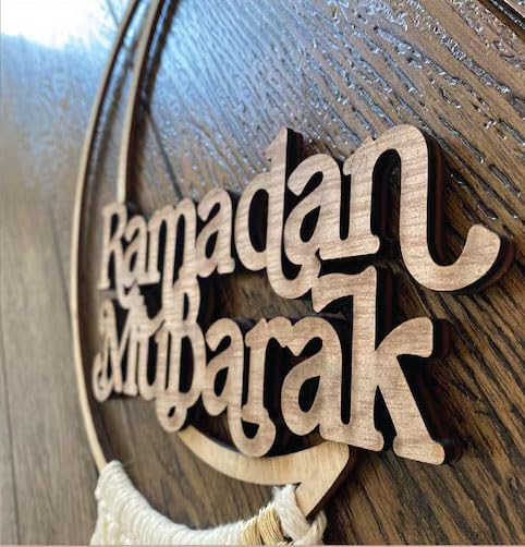 Haoser Macrame DIY Ramadan Decorations for Home, Boho Islamic Home Décor Macrame Door Hanging Item,Eid Mubarak Wall Hanging-10 Inch-1 pc