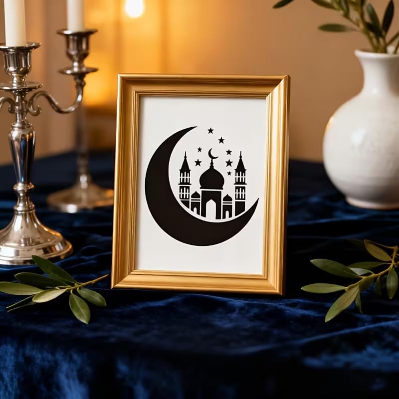 Islamic Plastic Stencil Ramadan & Eid DIY Art Stencils with Crescent Moon, Mosque, Lantern & Allah Calligraphy