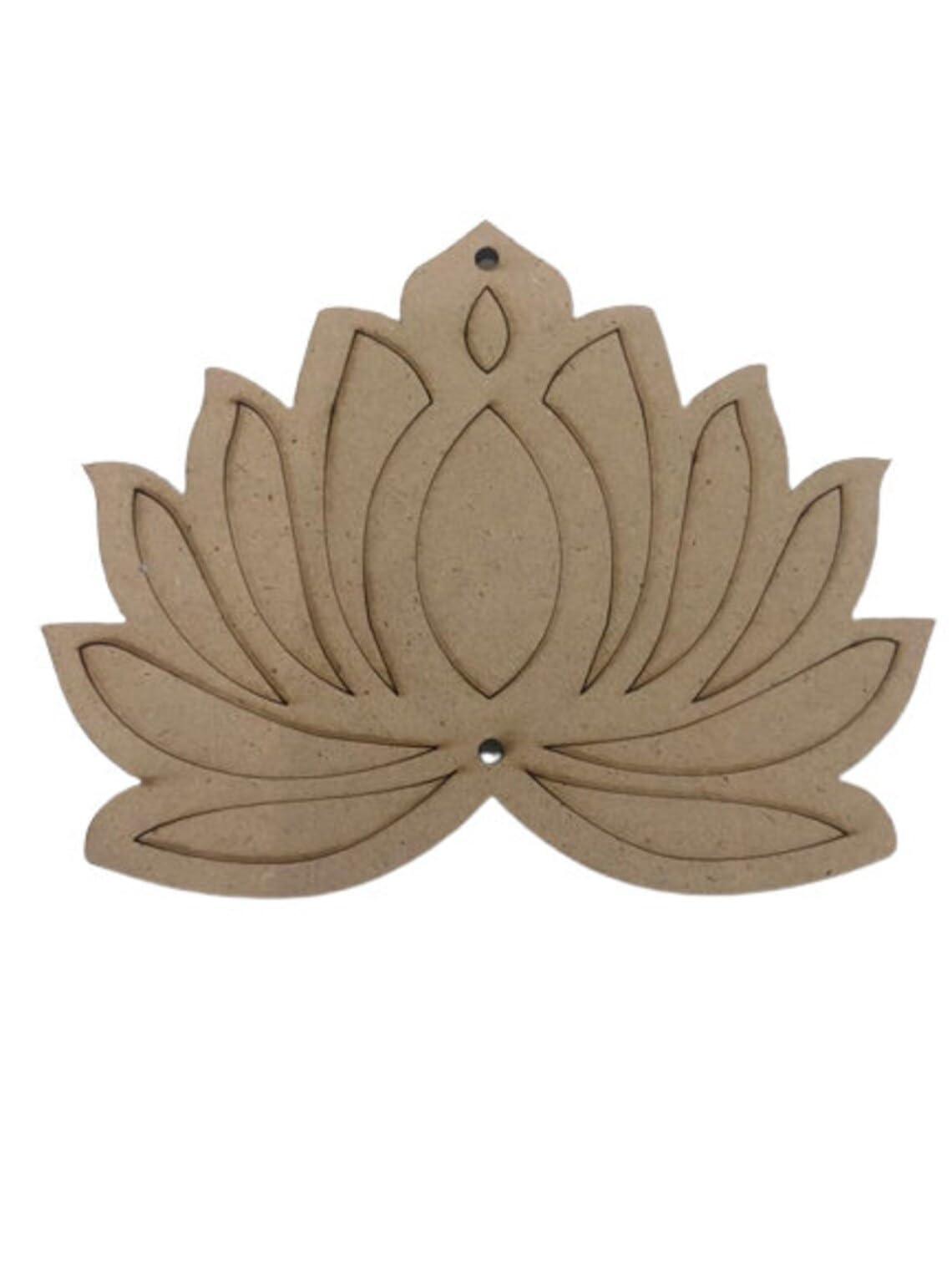 Haoser Pack of 12 MDF Pine Wood Lotus Cutouts for Art and Craft, Festival Decoration, DIY Project, and Making Rangoli| Lotus Wall Hanging cutoutl 4 Inch - Haoser