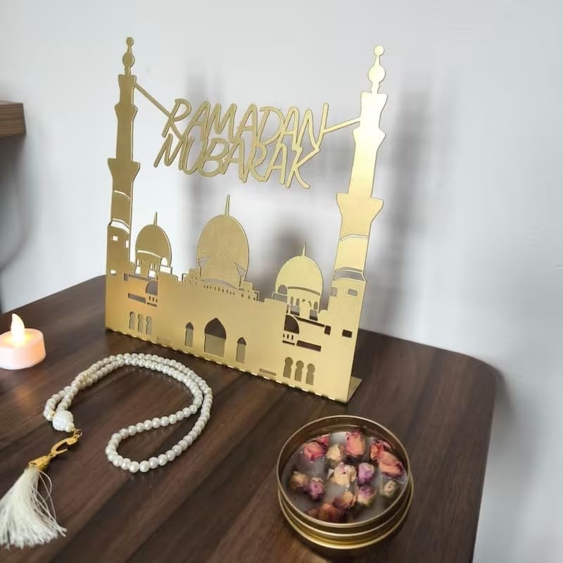 Ramadan Mubarak Metal Islamic Tabletop Decor | Ramadan Kareem Table Sign | Elegant Islamic Art for Home Decor