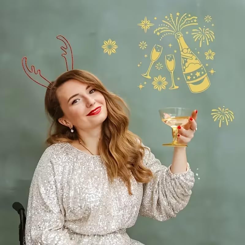 Champagne & Wine Theme Stencil Template – 12-Inch Plastic Stencils Champagne, Glasses, Fireworks & Stars for Wall, Fabric, Furniture Painting, Wedding Party & New Year