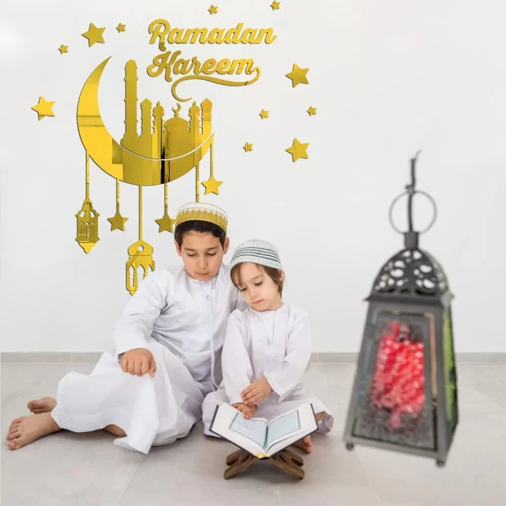 Haoser Ramadan Kareem Stickers Decor Wall Eid Mubarak Room Decorations (Golden Wall Stickers for Living Room) G-Sticker-RAMDAN_25.2X23.6 in - Haoser