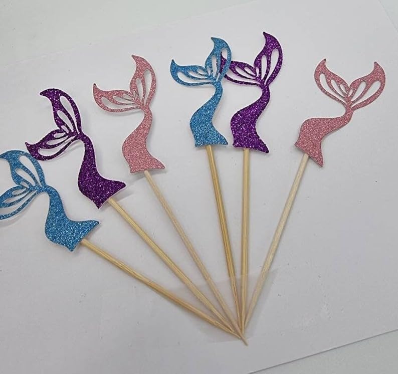 Mermaid Tail Cupcake Toppers for Girls Birthday | Mermaid Theme Cake Topper Decorations