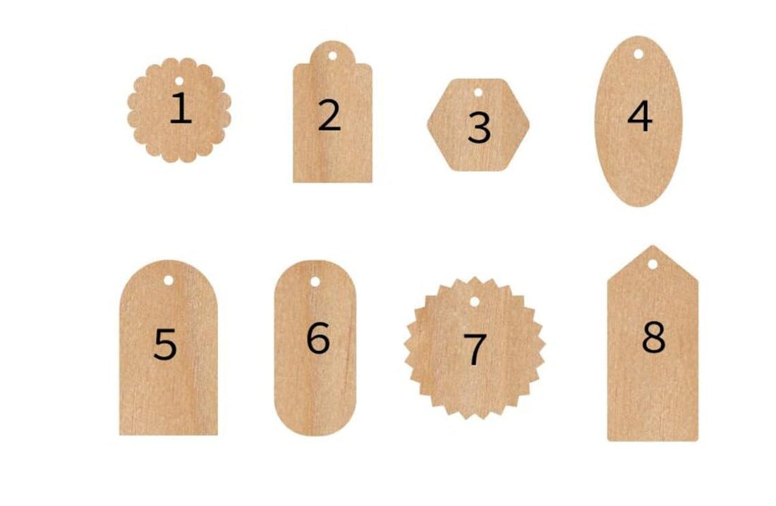 Pack of 8 Wooden Tags Price Labels | Pine MDF Craft & Gift | Unfinished Hanging Wooden Tags for DIY Crafts & Decoration | Size 6 Inch