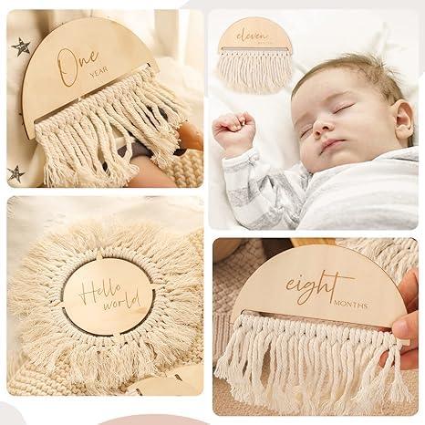 Haoser Boho 13Pcs Baby Photo Shoot Props Milestone Cards with Tassel