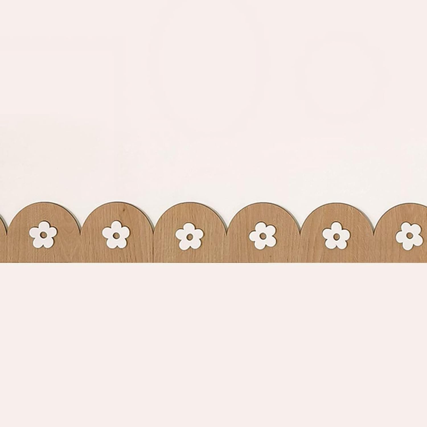 3 Pcs Wooden Scalloped Wall Molding with Daisy Flower Design | Decorative Chair Rail