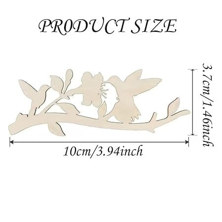 Pack of 3 Engineered Wood Hummingbird & Flower Shaped Hanging Cutouts, Unfinished Ornaments For Craft, Home Decorations Itmas Slices with Twine Hangers, Summer Garden Decorations , 3.94X1.46 Inch