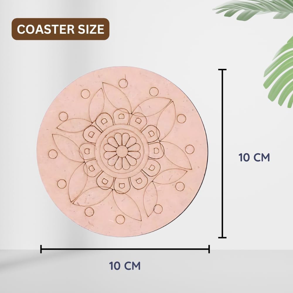 Set of 6 DIY Mandala Art Coaster Painting Kit | Pre-Marked Wooden Coasters