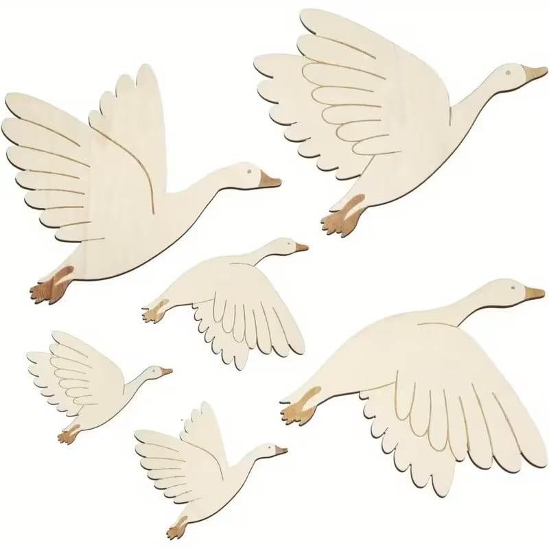 6 Pcs Wooden Swan Wall Decor Set | Boho Wooden Bird Wall Art | Flying Swan Hanging Decoration