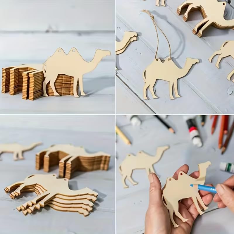 10-Pack Wooden Camel Cutouts – Unfinished Craft Shapes for DIY Projects