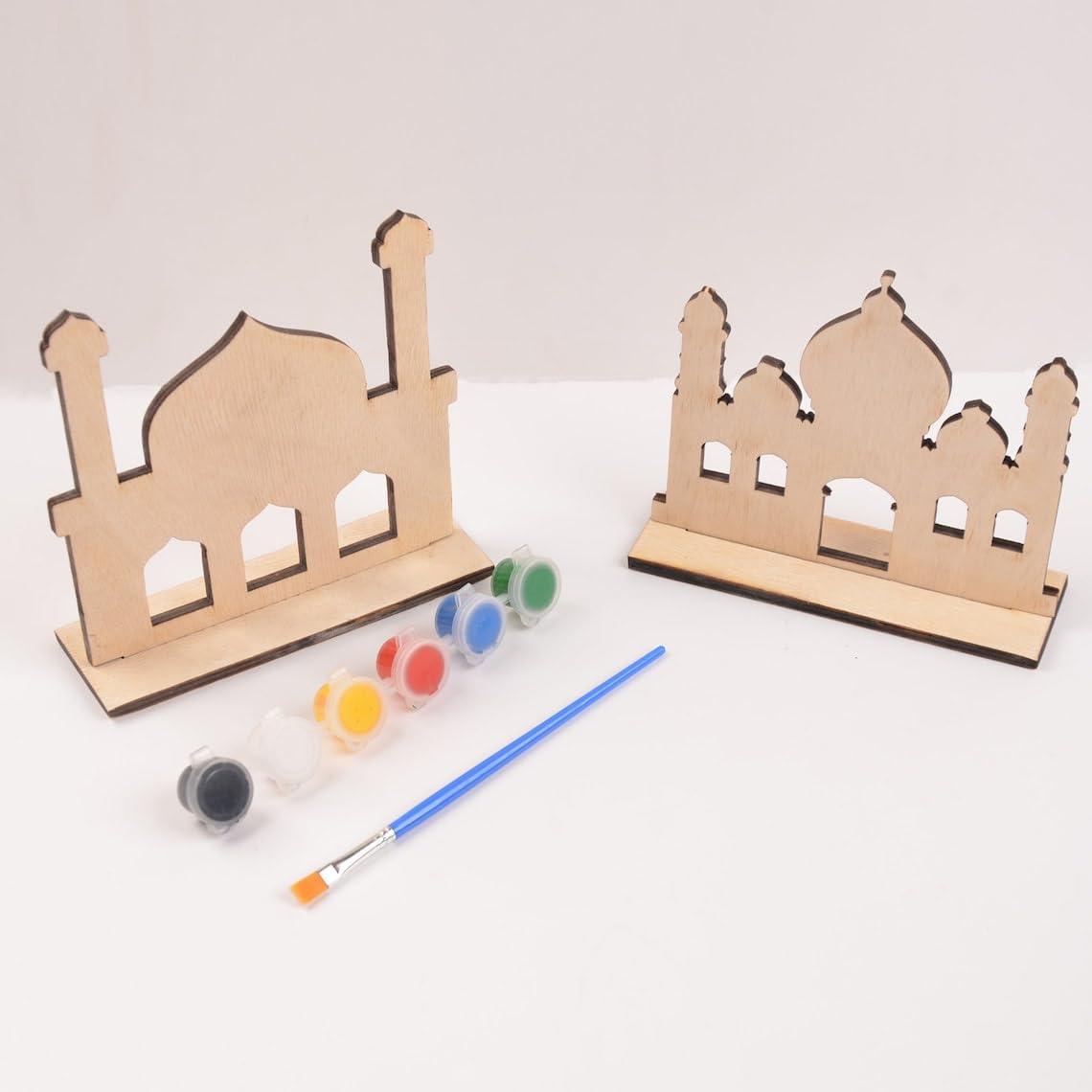 Curious Button Beautiful DIY Wooden Masjid Shape for Home Decoration, Eid Preparation, Ramadan Decoration Eid Gifts Islamic Decoration Gifts, Paint Your Own Banner (Masjid, Moon, Star, Lantern) - Haoser