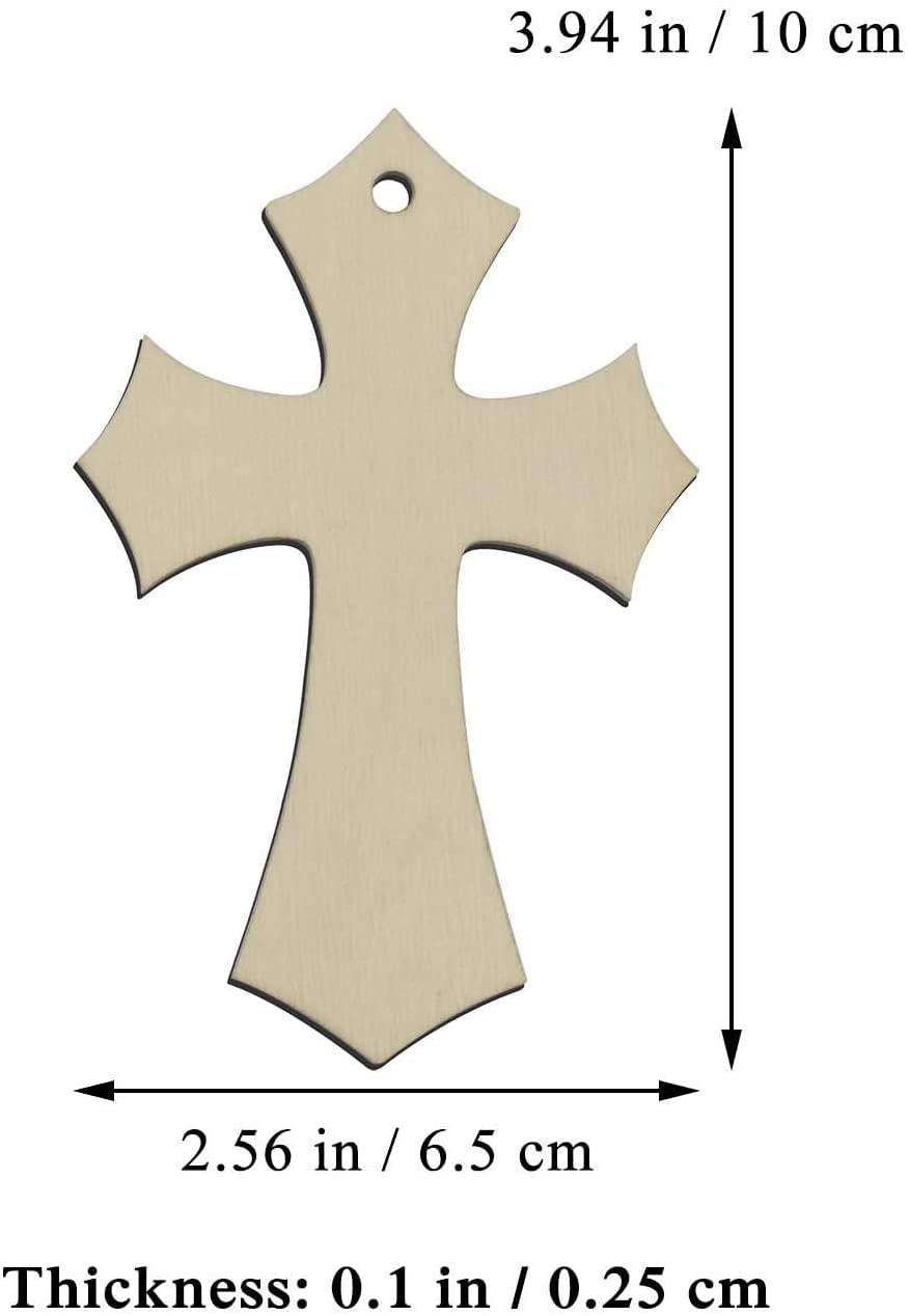 Haoser Pack of 10 Pieces Wooden Cross Sign Board, Wooden Cross Hanging Ornaments Cross Shaped Wood DIY Crafts Cutouts with Hole. - Haoser
