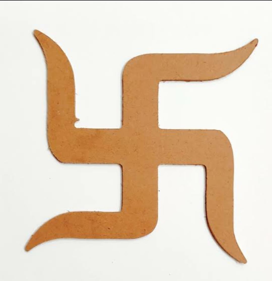 Pack of 12 Swastik Wooden MDF Cutouts (5 x 5 Inch) | Unfinished Craft Base | Hindu Symbol for Diwali Decor, DIY Painting, Lippan Art, Pooja Room & Festive Decoration
