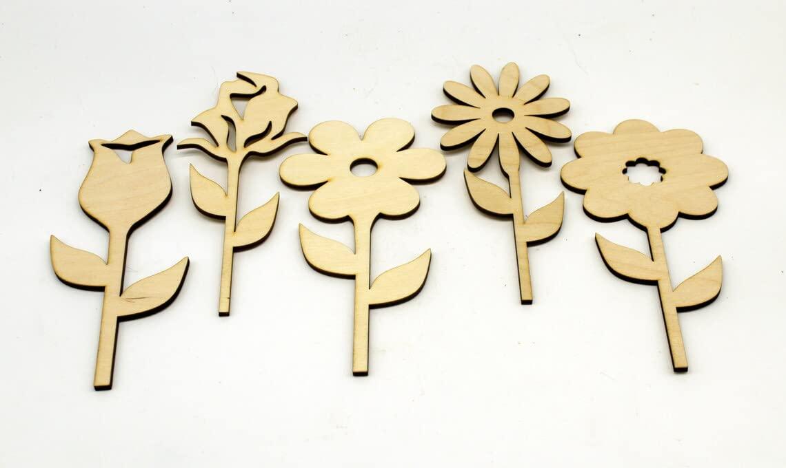 Haoser 5 pcs. ,Wooden Flowers,Wooden Flowers for Craft ,Wooden Flower Bouquet, Laser Cut, Gift for Her, Natural Decor, Home Decor, Wedding Decor, Unfinished , 5 inch - Haoser