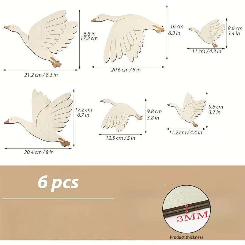 6 Pcs Wooden Swan Wall Decor Set | Boho Wooden Bird Wall Art | Flying Swan Hanging Decoration