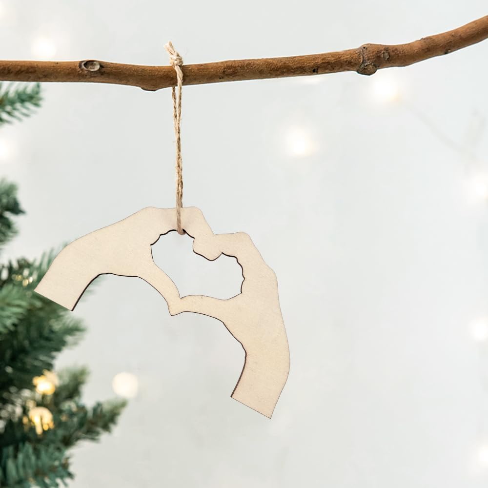 12 Pcs Wooden Hand Heart Cutouts for DIY Craft | Unfinished Hand Heart Shape Hanging Ornaments