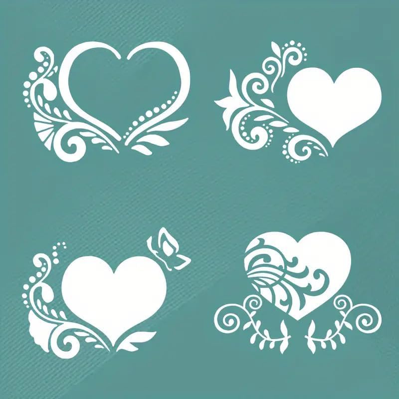 4 Pcs Heart-Themed Patterns Wall Stencils Template – Reusable Spray Paint Stencils for Craft Painting