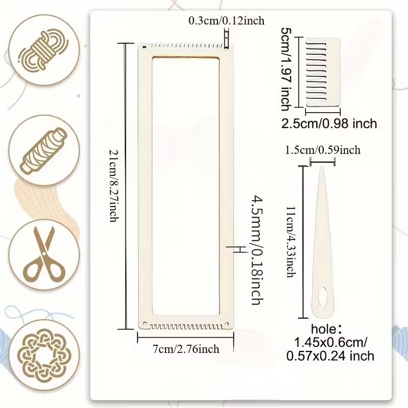 2 Sets Mini Wooden Weaving Loom Kit – Recycled Wood Frame, Light Yellow Tapestry Loom with Comb