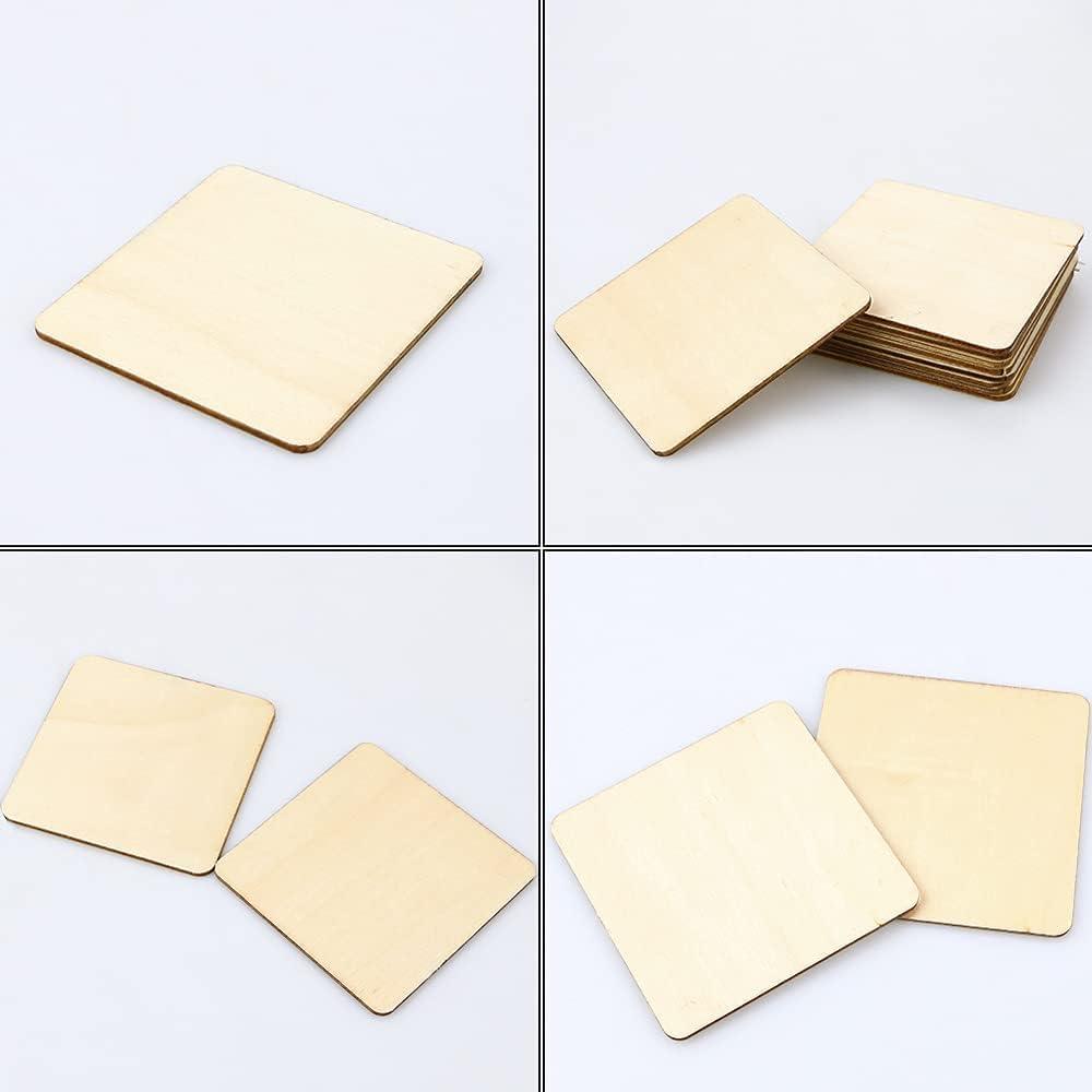 Haoser Wood Squares for Crafts, Unfinished Wooden Square Cutouts,Unfinished Round Square Wood Slices Board for Resin Art, Mandala Art, Pyrography, Painting, MDF Square Board - Haoser