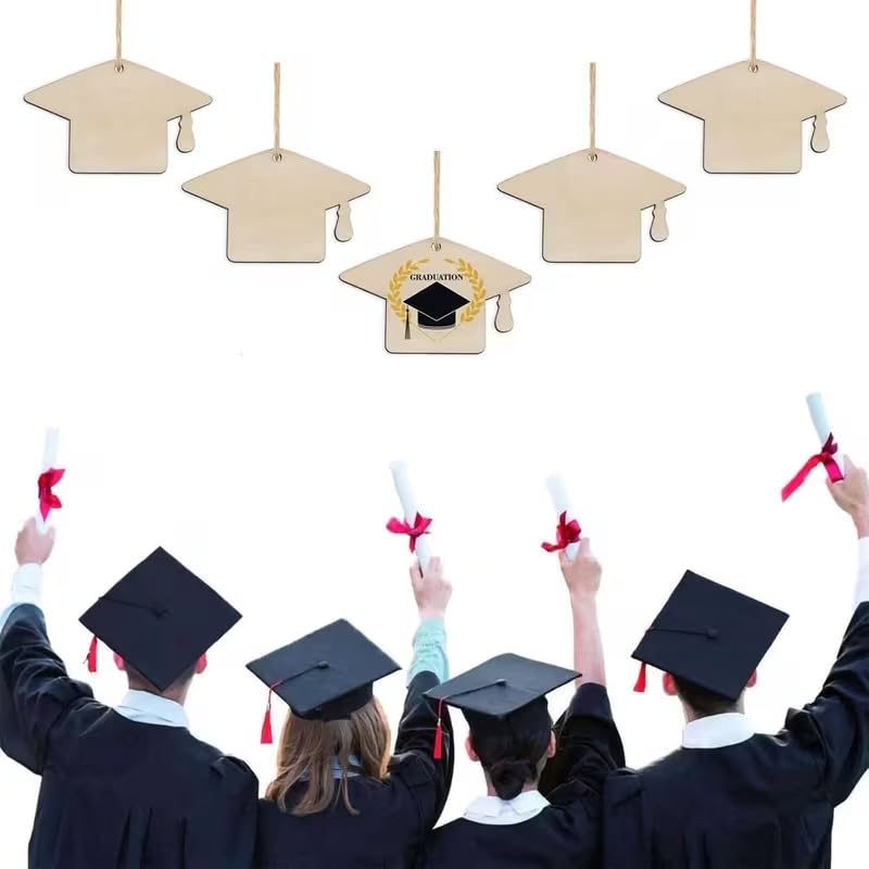 20 Pcs Graduation Cap MDF Wooden Hanging Cutouts