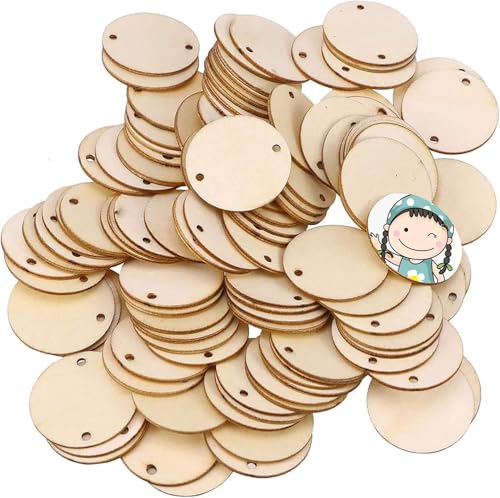 Haoser [50pcs]-[ 1 inch]-Round Wooden Pine MDF Cutouts Unfinished Tags for Key Chain,Slices Crafts,Xmas Holiday Hanging Decorations,Painting Wood Craft,MDF Plains,Resin Art Work,MDF Board (1 inch)