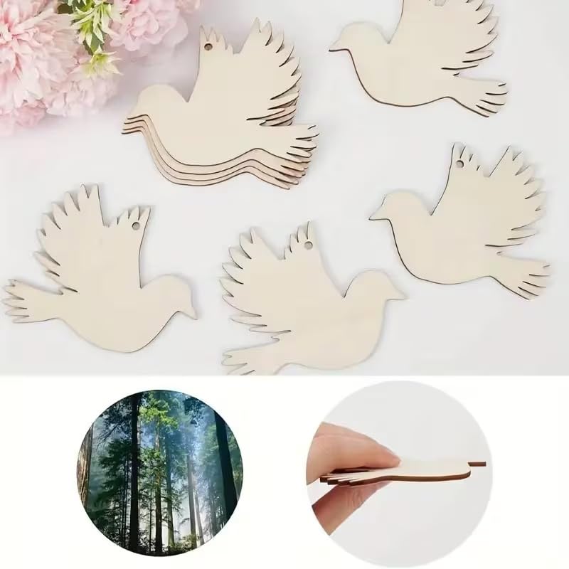 10 Pcs Pine MDF White Dove Bird Shapes for Craft DIY – Wedding Birthday Christmas Decorations