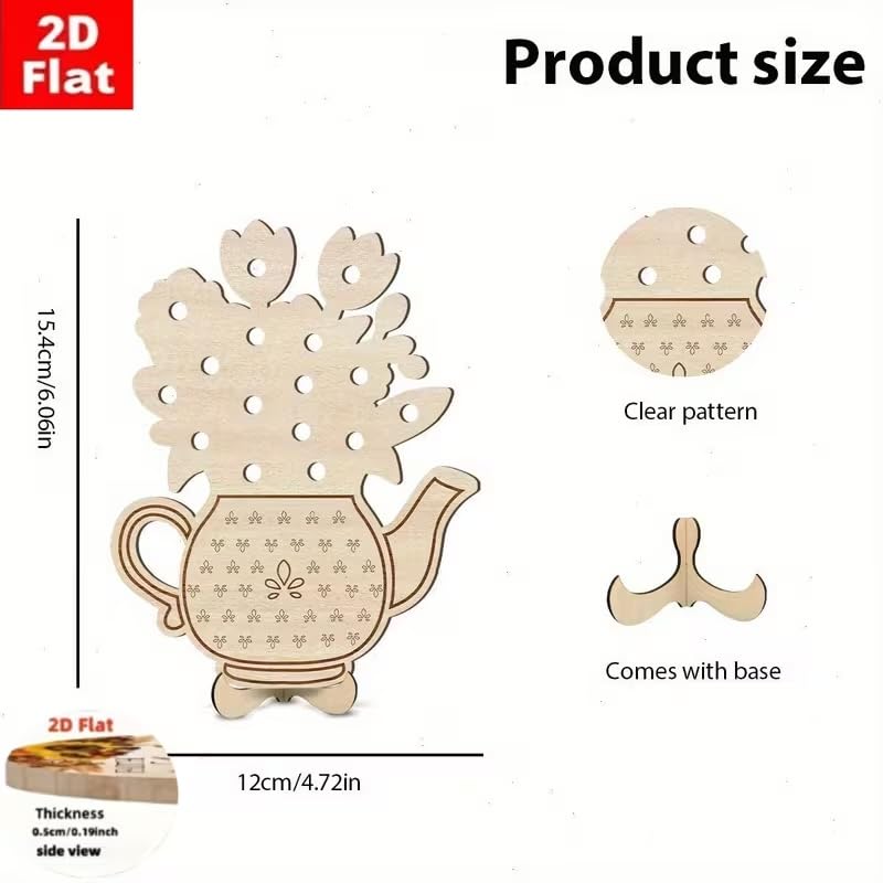 2D Flat Wooden Flower Stand with Teapot Design | DIY Craft Board & Floral Display Base | Decorative Wooden Plaque