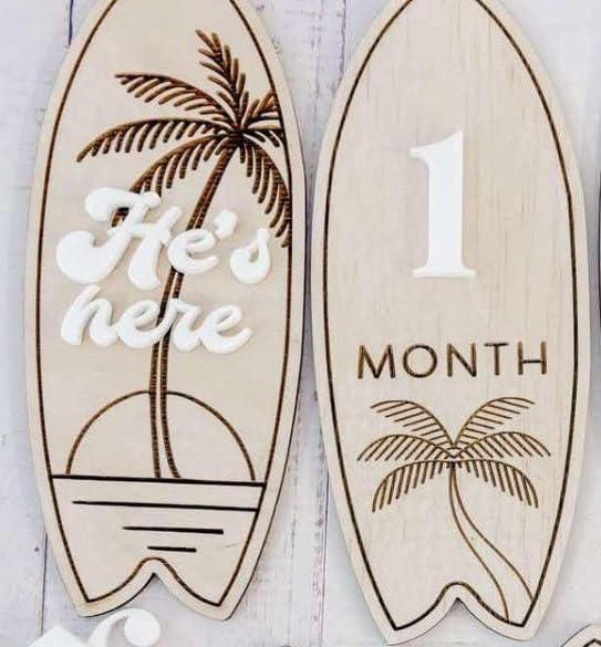 Baby Milestone Cards – Wooden Monthly Milestone 2 Discs with 11 Interchangeable Numbers, Minimalist Surfboard Baby Photo Props for Newborn Photography, 4 Inch