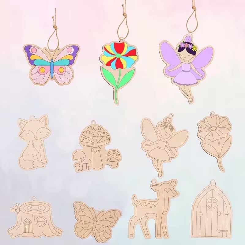 16 Pcs Wooden Fairy Ornaments for Crafts – Cartoon Fairy, Flower & Butterfly Cutouts