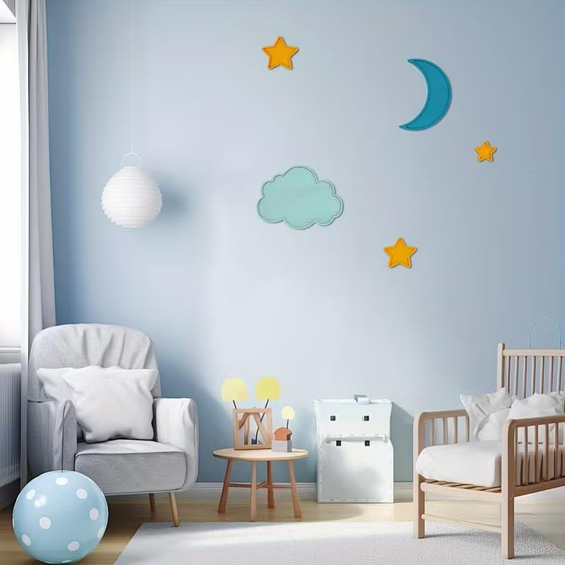 5 Set Unfinished Pine MDF Moon & Stars Wooden Cutouts Set for DIY Arts & Crafts