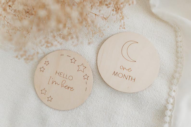 Haoser Baby Milestone Discs | Wooden Milestone Discs, Moon milestones, New Baby Announcement, Baby Shower Gift, Baby Monthly milestones