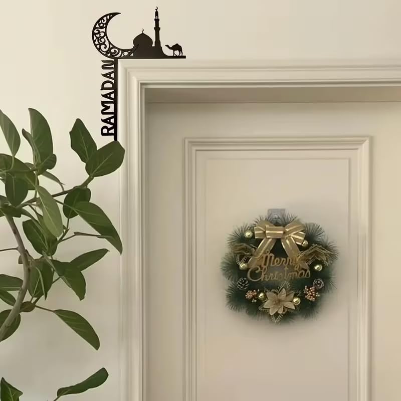 Acrylic Elegant Ramadan Scene Door Corner | Classic Style Door Hanging Decor, Multipurpose Religious Themed Plaque