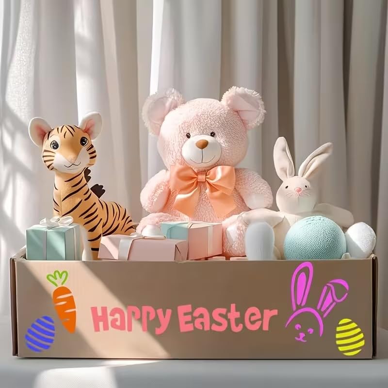 9 Pcs Reusable Easter Bunny & Egg Stencil Set | Plastic Templates with Happy Easter