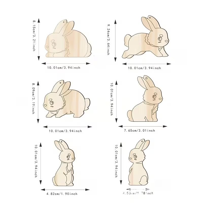 10 Pcs Wooden Easter Bunny Cutouts – 3.94 x 3.2 Inch Unfinished Wood Craft Shapes for Painting