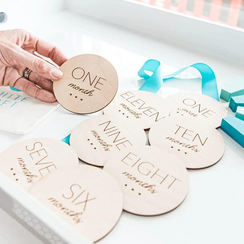 Haoser Monthly Baby Photoshoot Items,Milestone Cards for New Born Wooden,Baby Milestone Cards, Baby Photo Props, Wizard Gift, Baby Shower Gift. - Haoser