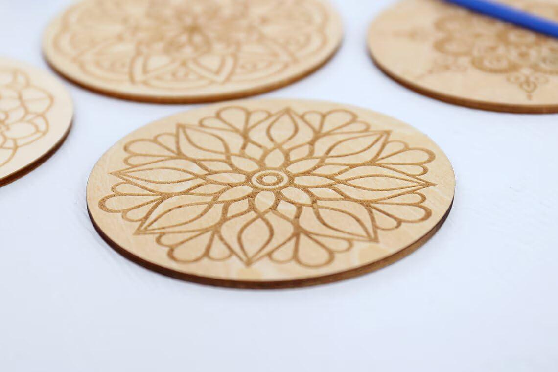 Haoser Wooden Mandala Paint Kit Tea Coasters Art and Craft Kit, Painting Brush for Girls Boys 9-12 Years Coaster DIY Kit Set of 6 Beginner Kit | DIY Kit for Birthday Gift|DIY Kit for Mandala Coaster for craft - Haoser