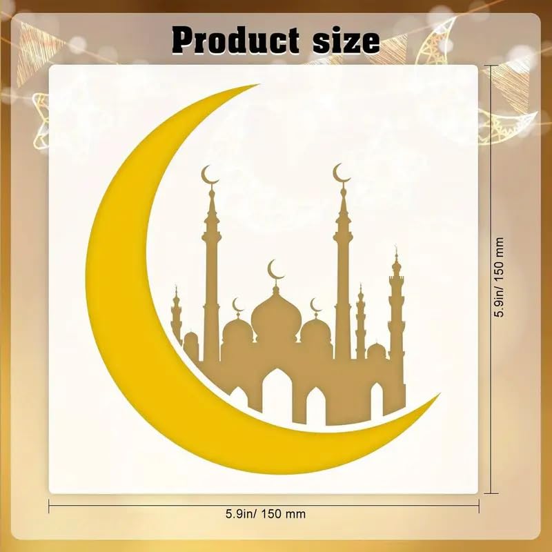 16 Pcs Ramadan Eid Stencil Set – 5.9x5.9 Inch Reusable Plastic Painting Templates – Moon & Star Eid Mubarak Stencils for DIY Wall, Cake, Card, Fabric, Scrapbooking & Home Décor Crafts