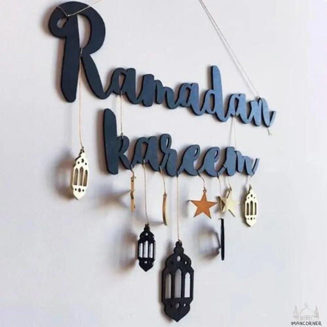 Haoser Eid Mubarak Decor | Moon and Star Wooden Craft | Islamic Home Door Sign | Hanging Pendant Ramadan Kareem Celebration | Muslim Holiday Decor - Haoser