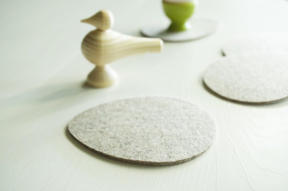 Set of 6 Oval Felt Coasters – Egg Shape Oatmeal Coasters | 3.5 x 5.5 Inch, Drink Coasters for Table, Coffee Mugs, Cups & Furniture Surface Protection