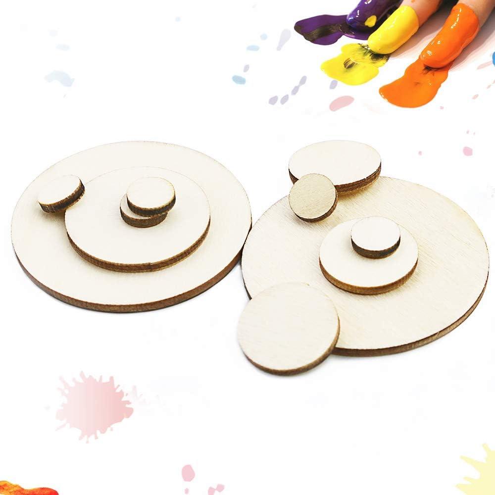 Haoser 200 Pieces Unfinished Round Wooden Discs, 5 Size Wood Cutout Circles Chips for Arts & Crafts Projects | Wooden Circles for Crafts Wood Cutouts-5 Sizes - Haoser