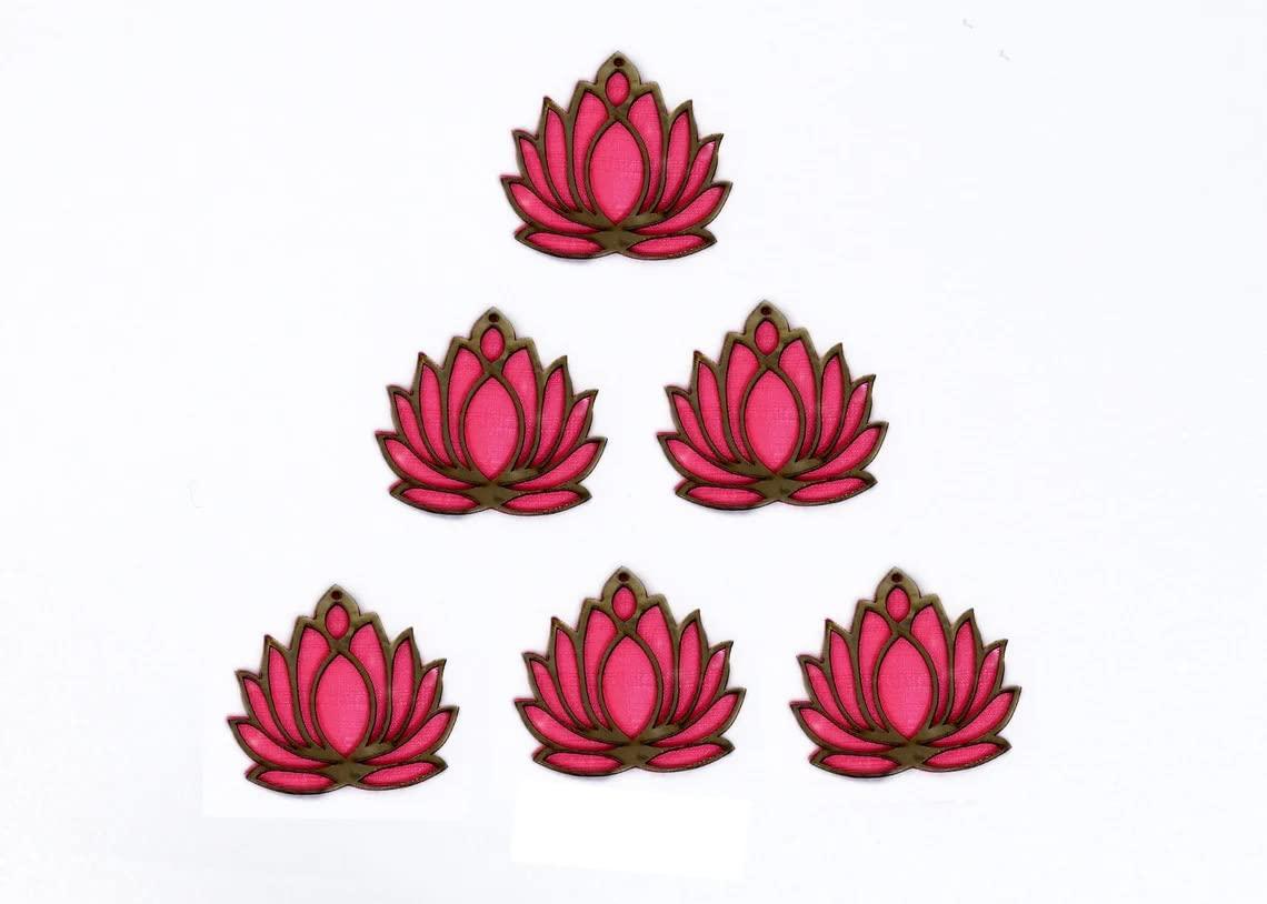 Haoser Pack of 10 Wooden Lotus Cutout for Festival Decorations, Wall Hangings for Temple D?cor, showpieces for Stage D?cor, Pack of 10 (LG 4X 3) All Festival D?cor Lotus Hangings for Home Decoration - Haoser